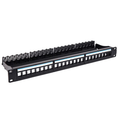검은 UTP 1U 요지 플러그반 24 항구 CAT6 비어 있는 RJ45 잭스